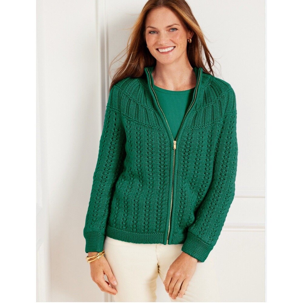 Talbots Women’s Mixed Stitch Cardigan Medium Green Preppy Resort Vacation Cottag